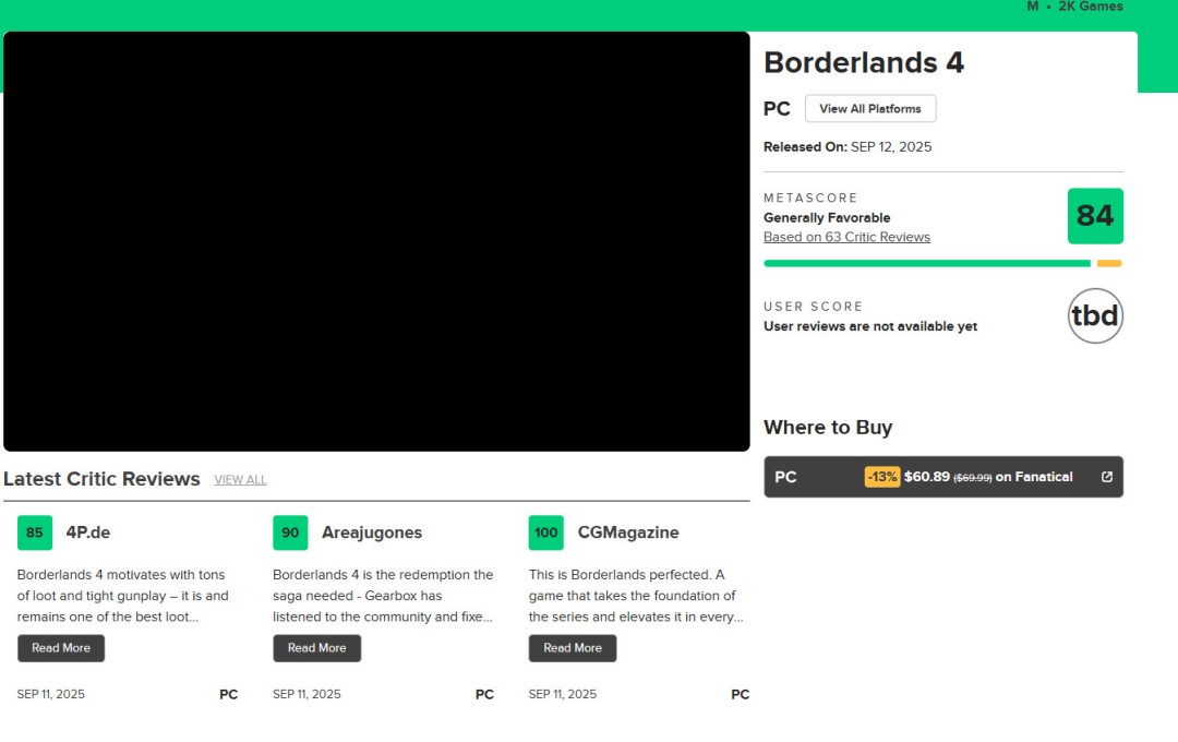 《无主之地4》IGN 8分 开放世界进化成功但Bug拖后腿